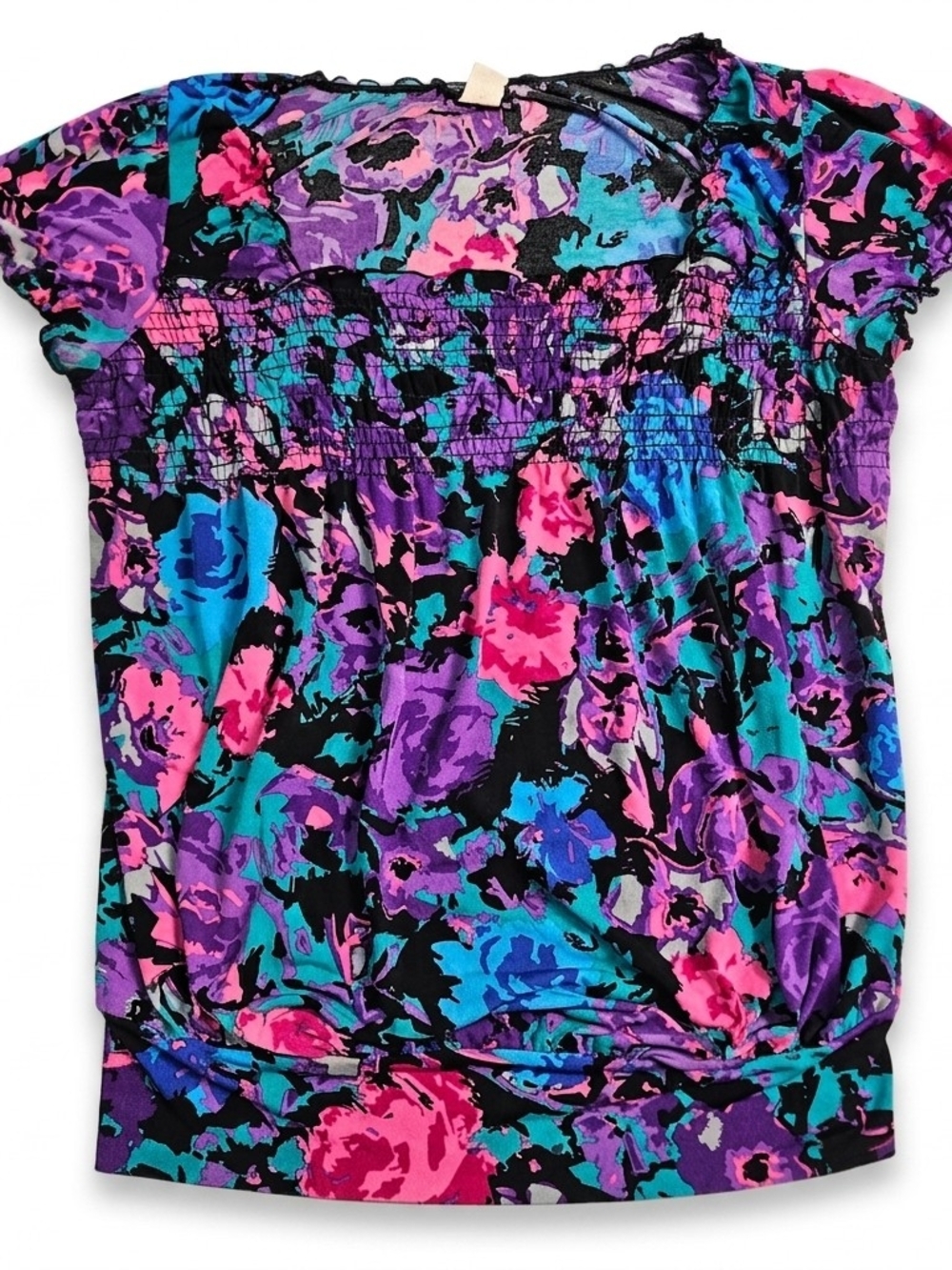 Perception Maternity Floral Smocked Bodice Blouson Top Medium